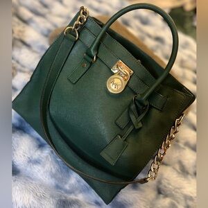 Michael Kors Hamilton Saffiano Leather Tote Bag in dark green (Retail $358)